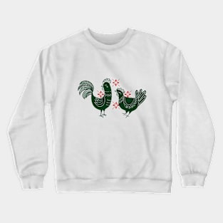 Chickens and Rooster - Green and Red Crewneck Sweatshirt